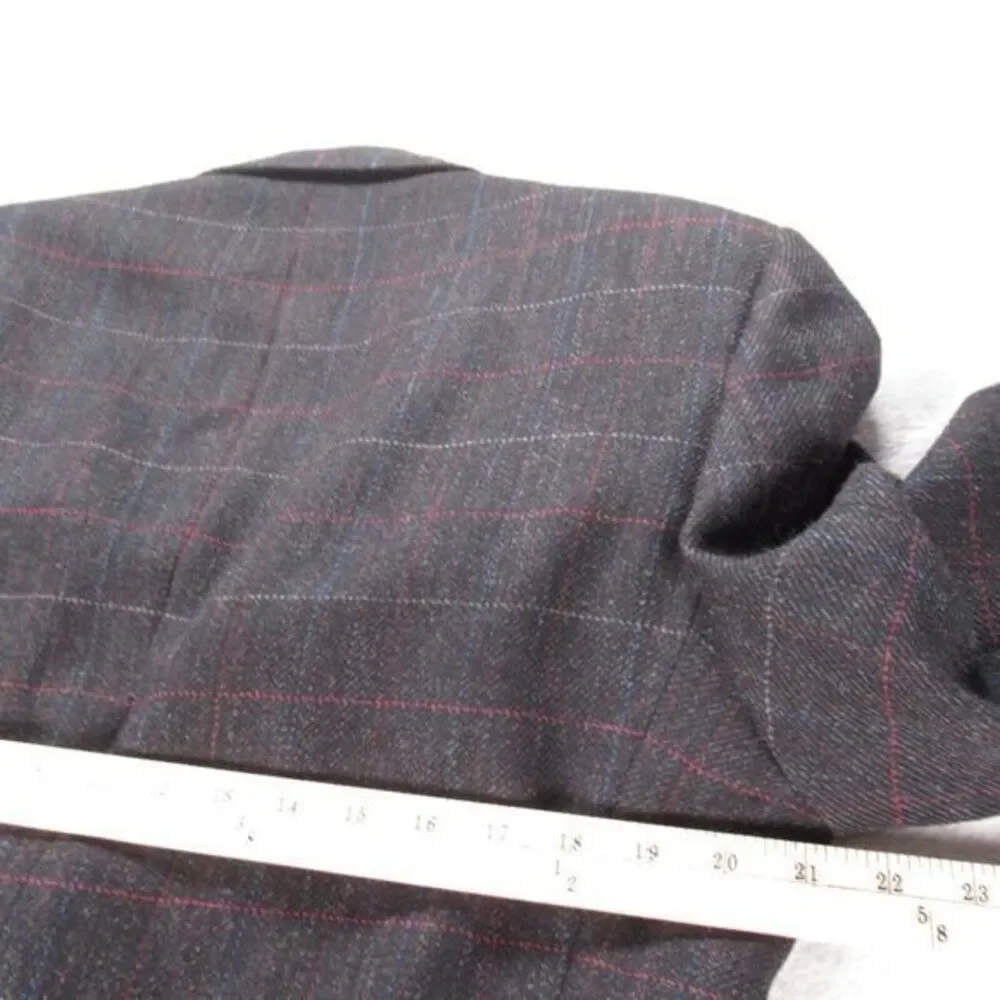 Christian Dior Wool Blazer Mens 42R Gray Check Sport Coat 2‎ Button Single Vent